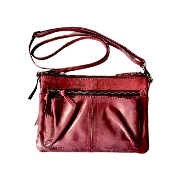 Bass Small Leather Bag Dual Use Crossbody Clutch Purse Burgundy Zipper Pockets - Picture 1 of 10